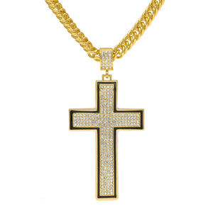 Big Crystal Cross Gold Plated Pendant Necklace 268